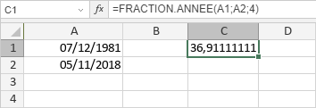 Fonction FRACTION.ANNEE
