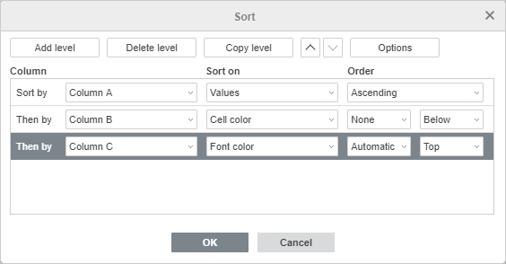 Custom Sort window