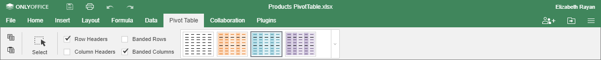 Pivot Table tab