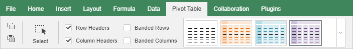 Pivot Table tab