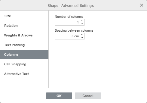 Shape Properties - Columns tab