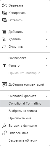 Условное форматирование контекстное меню