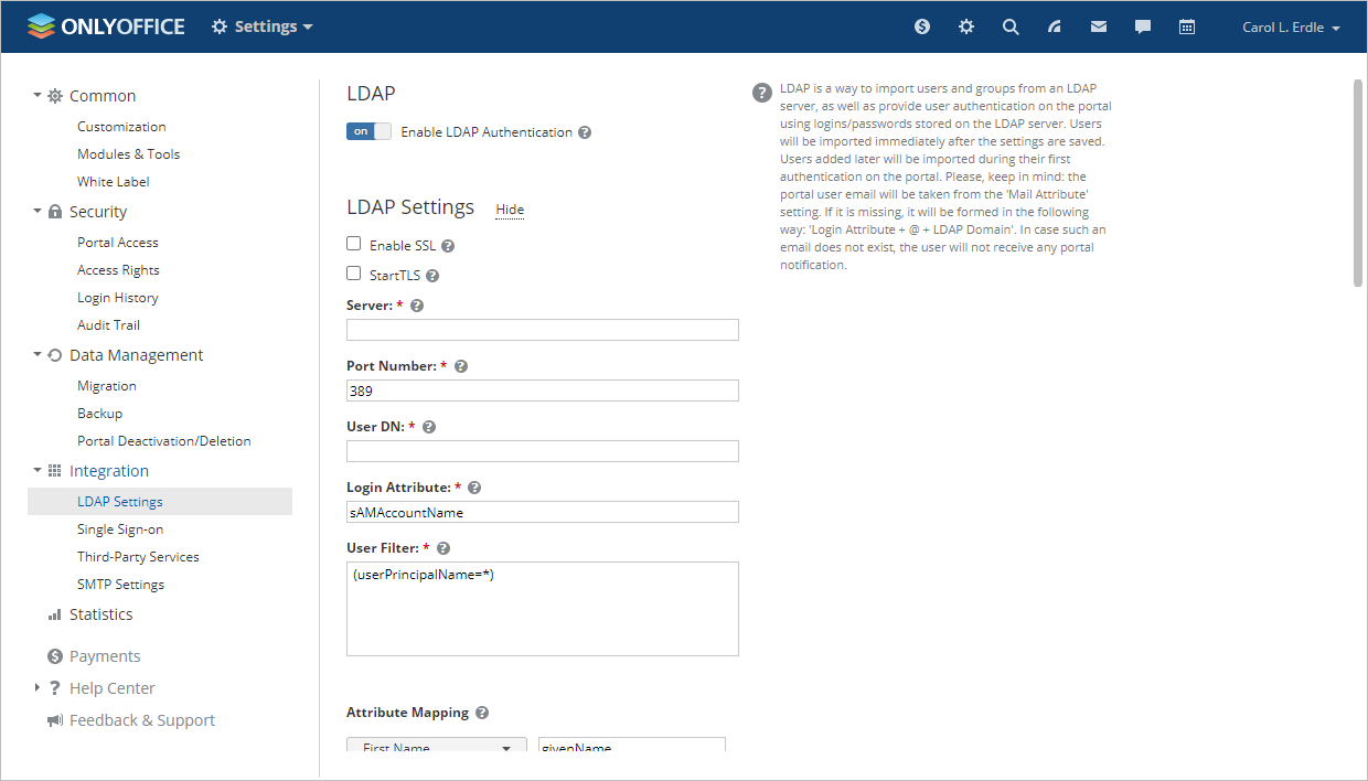 LDAP settings - Main page