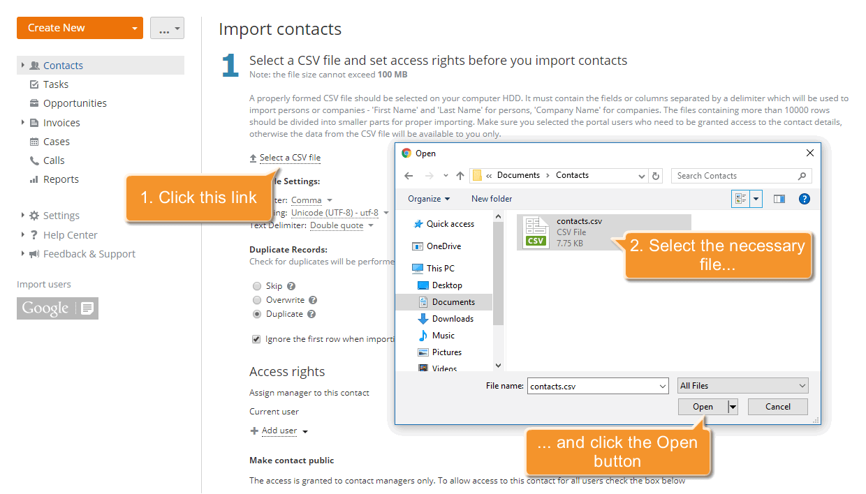 How to add contacts to CRM in bulk? Step 3