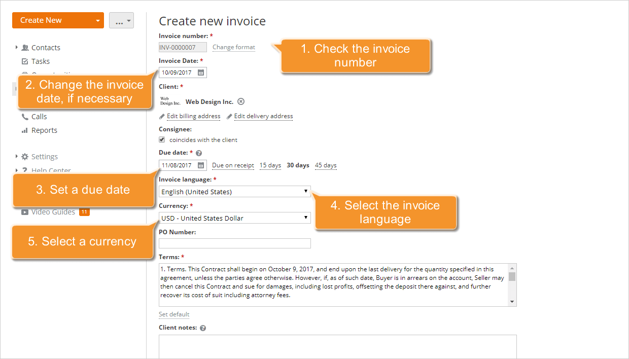 How to create invoices for your clients? Step 5