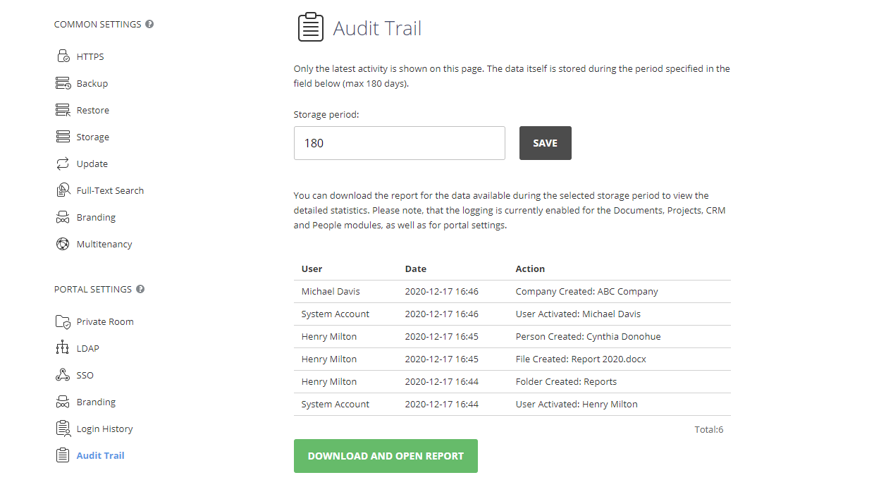Receiving audit trail data