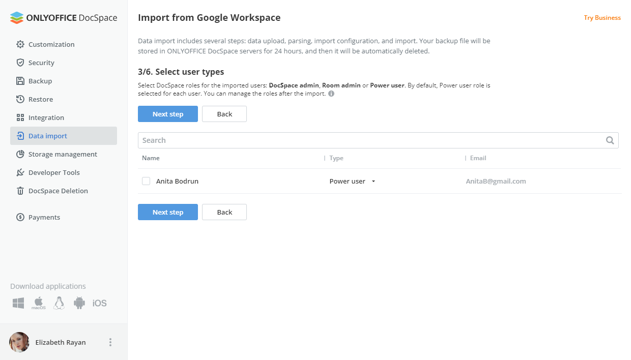 Migrating Google Workspace data to ONLYOFFICE DocSpace