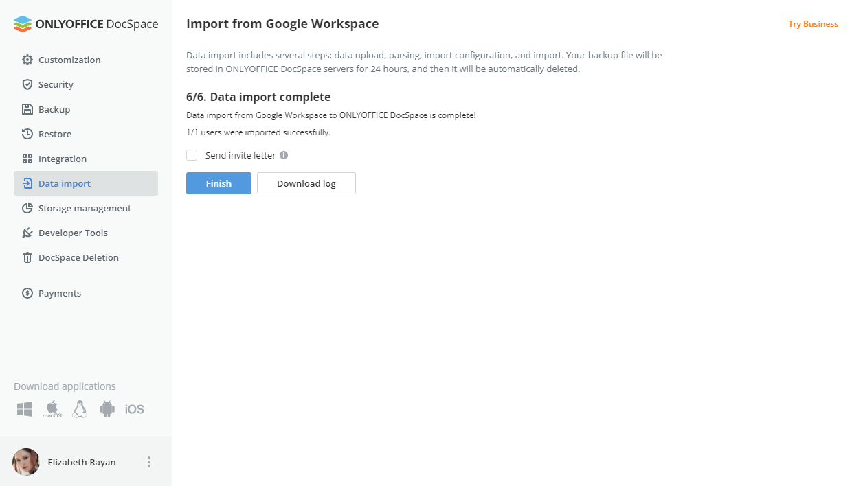 Migrating Google Workspace data to ONLYOFFICE DocSpace