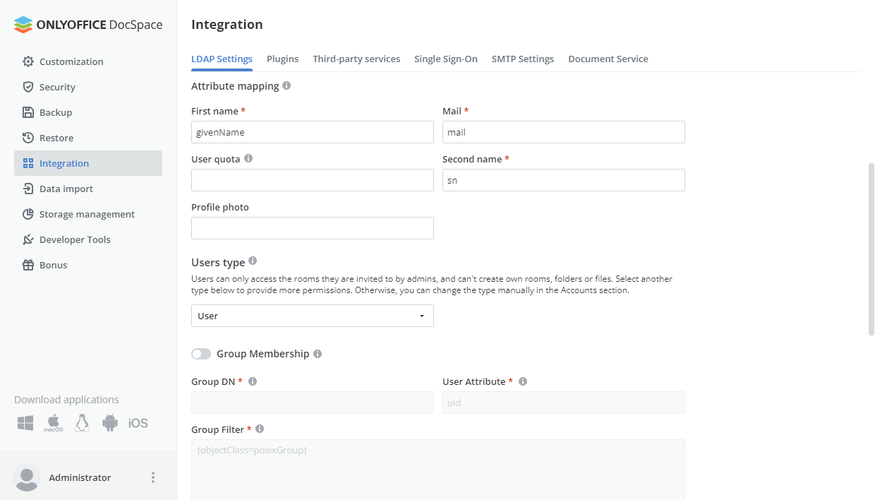 LDAP settings - Attribute Mapping