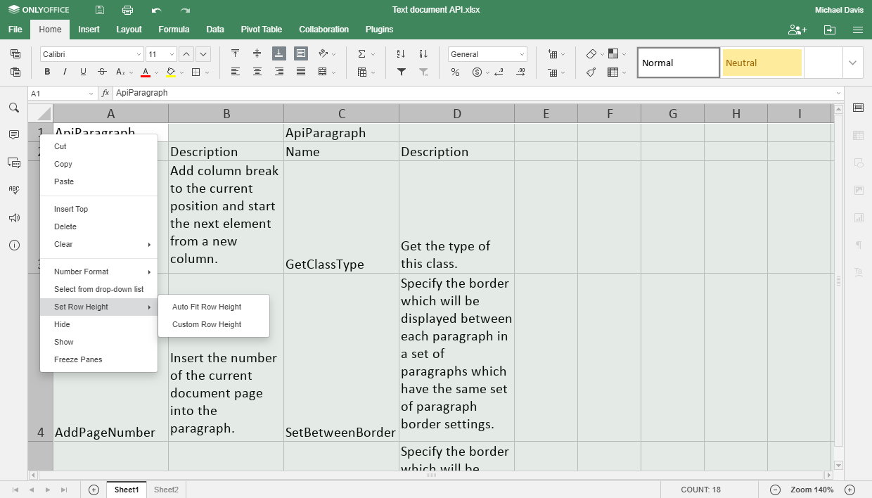 wrap text in excel Step 1