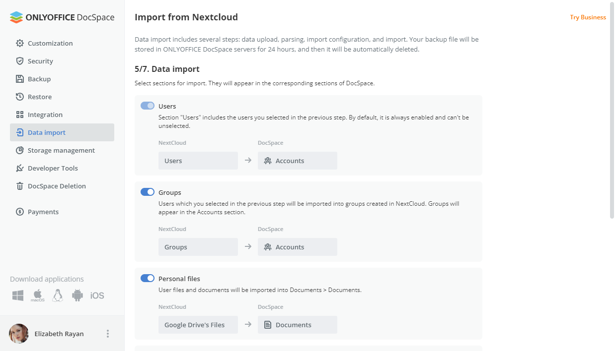 Migrating Nextcloud data to ONLYOFFICE DocSpace