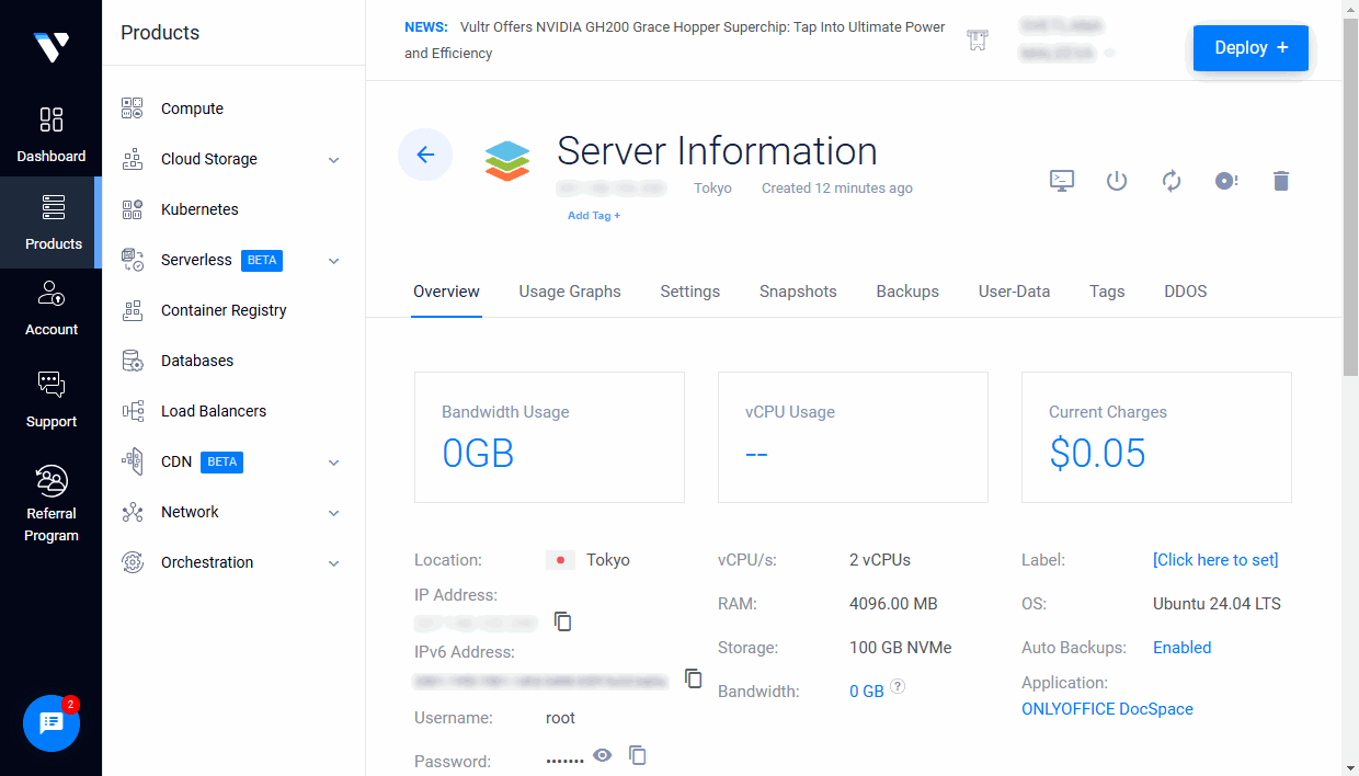 Create your instance in Vultr