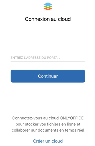 L'écran de connexion au cloud