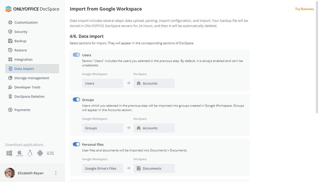 Migrating Google Workspace data to ONLYOFFICE DocSpace