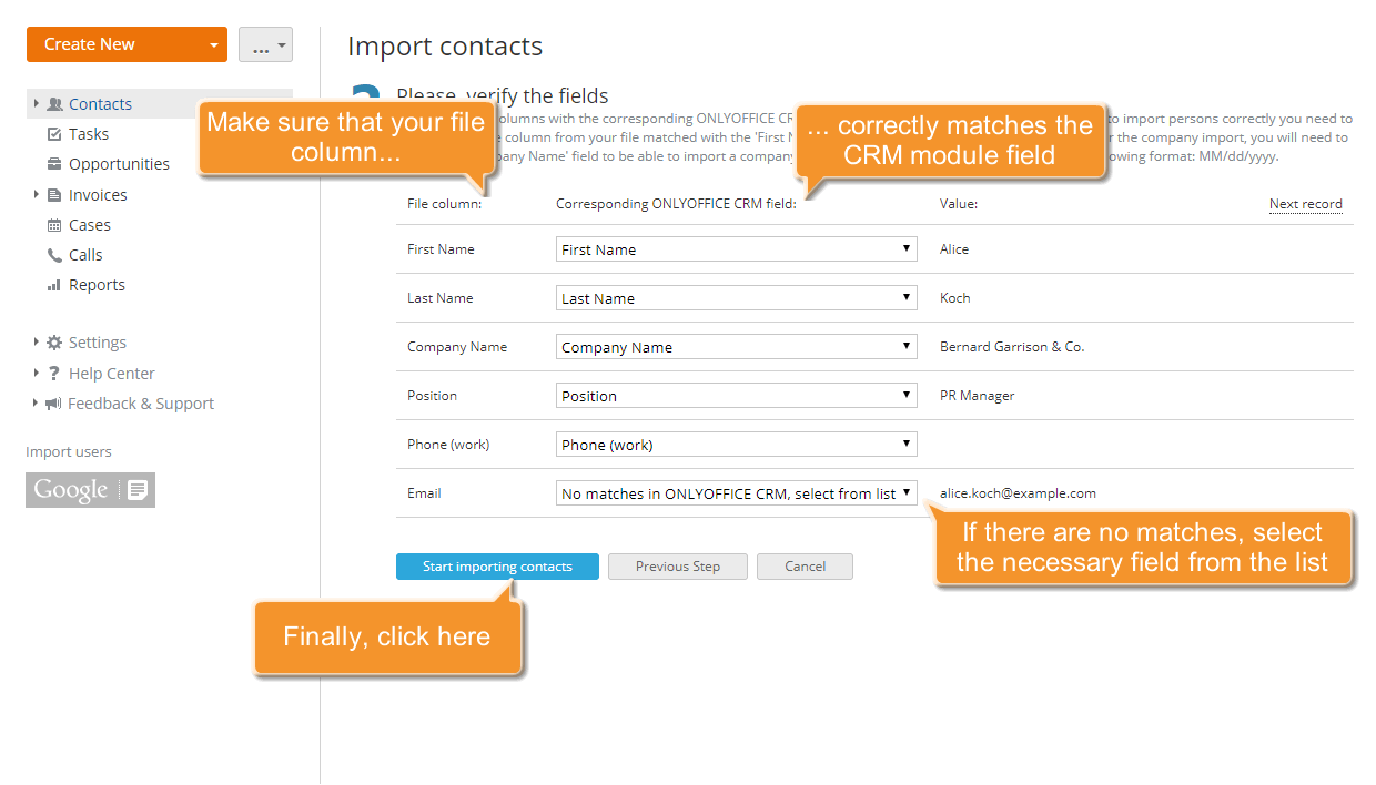 How to add contacts to CRM in bulk? Step 6