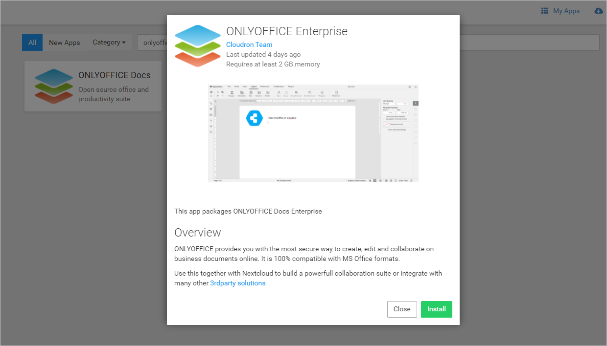 Install ONLYOFFICE Enterprise in Cloudron