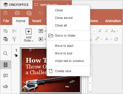 Tab context menu