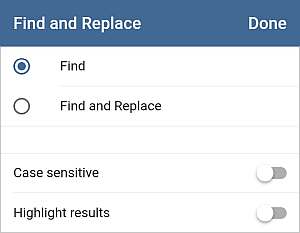 Search options panel